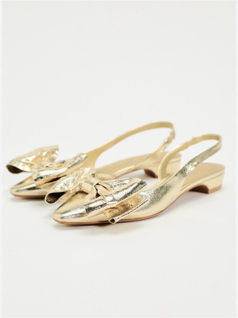 New Zara Metallic Gold Bow Slingback Shoe
